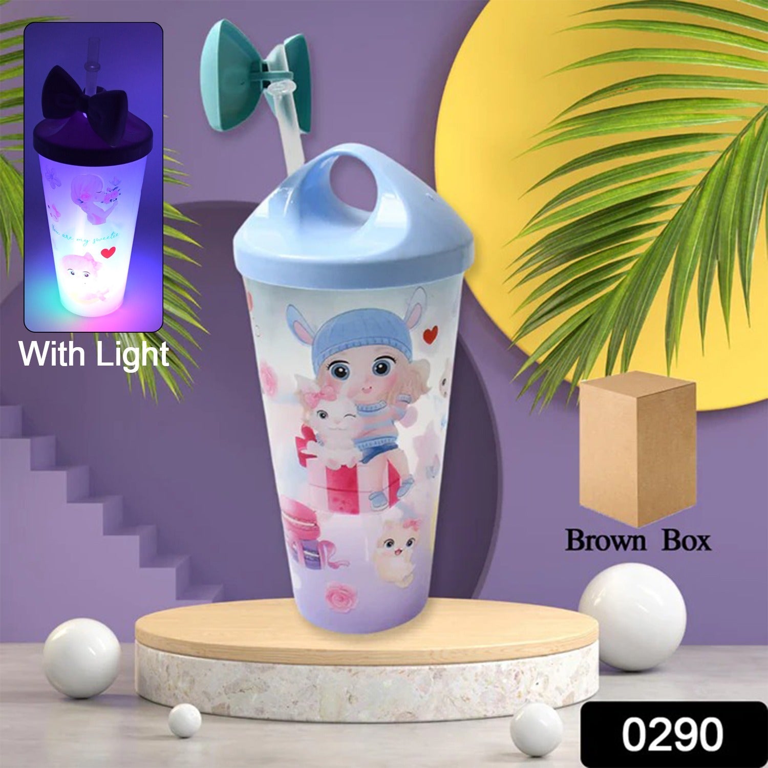 Unicorn Water Bottle with Straw & Lid for Kids (With Light) Unicorn Water Bottle with Straw & Lid for Kids (With Light)